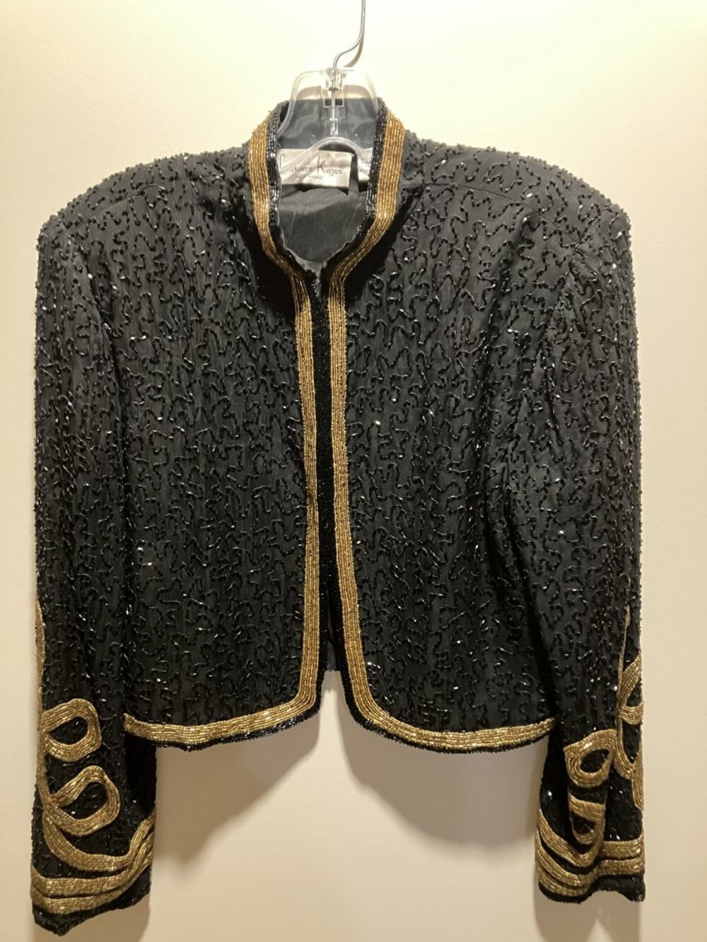 Vintage Lawrence Kazar Black Silk and Gold Beaded Evening Jacket Size M